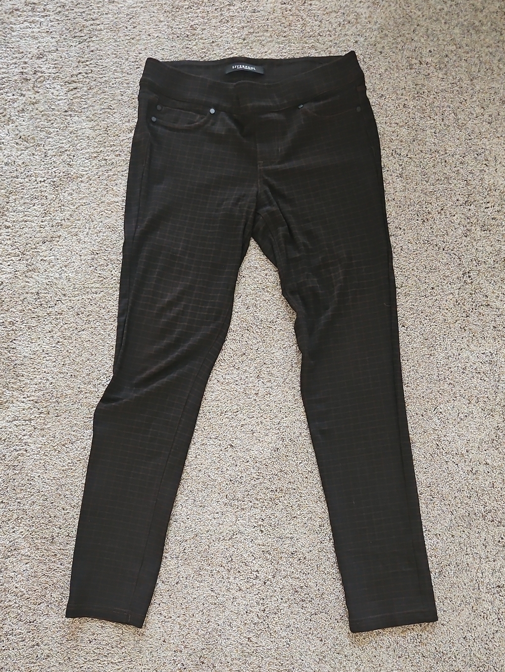 Women's Slim Fit Dark Brown Checker Stretch Pants